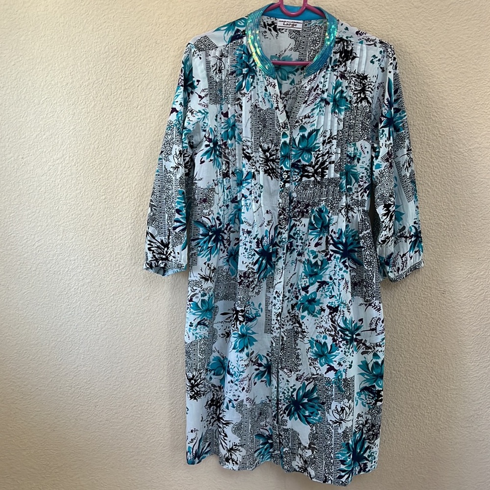 Large Women flower print shirt dress